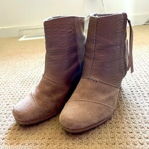 Suede Wedge Booties with Faux Leather Detail, Size 8.5 by TOMS